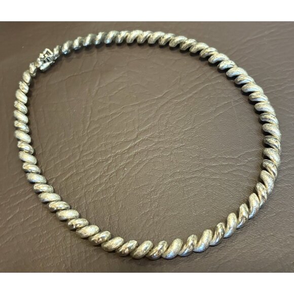 Sterling Silver Brev Italy San Marco Link Chain 16” Textured Necklace - 45 Gram - Picture 3 of 11